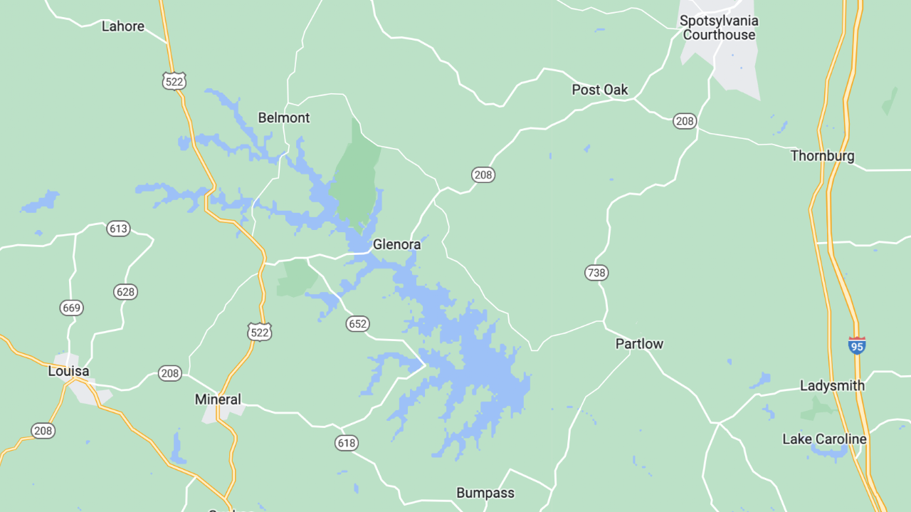 Map of Lake Anna and surrounding service area in Virginia